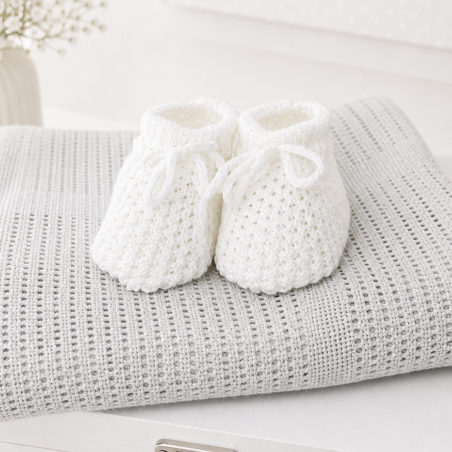 White baby booties – soft unisex newborn gift for baby boys or girls