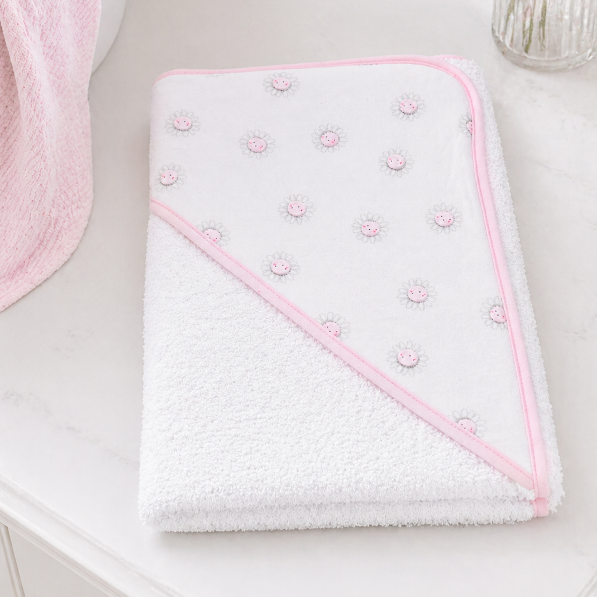 Pink floral hooded baby towel soft newborn cotton bath towel gift