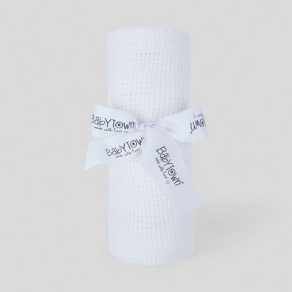 White cotton cellular baby blanket – soft breathable newborn essential

