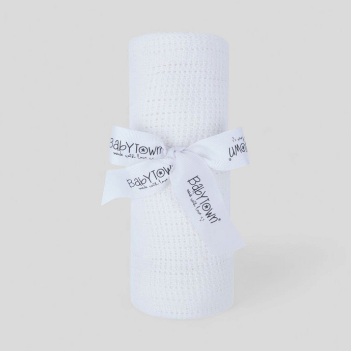 White cotton cellular baby blanket – soft breathable newborn essential

