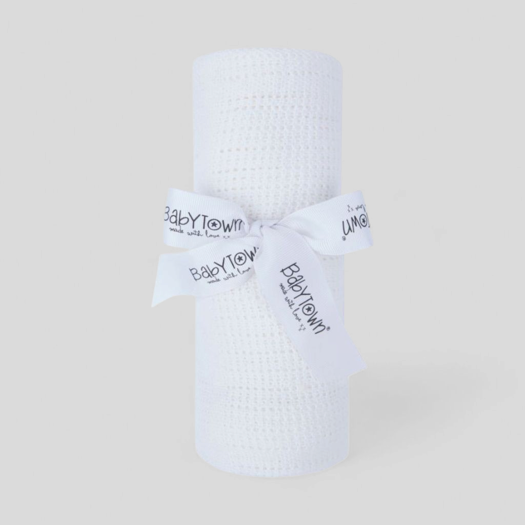 White cotton cellular baby blanket – soft breathable newborn essential

