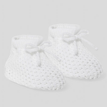 Load image into Gallery viewer, White baby booties – soft unisex newborn gift for baby boys or girls
