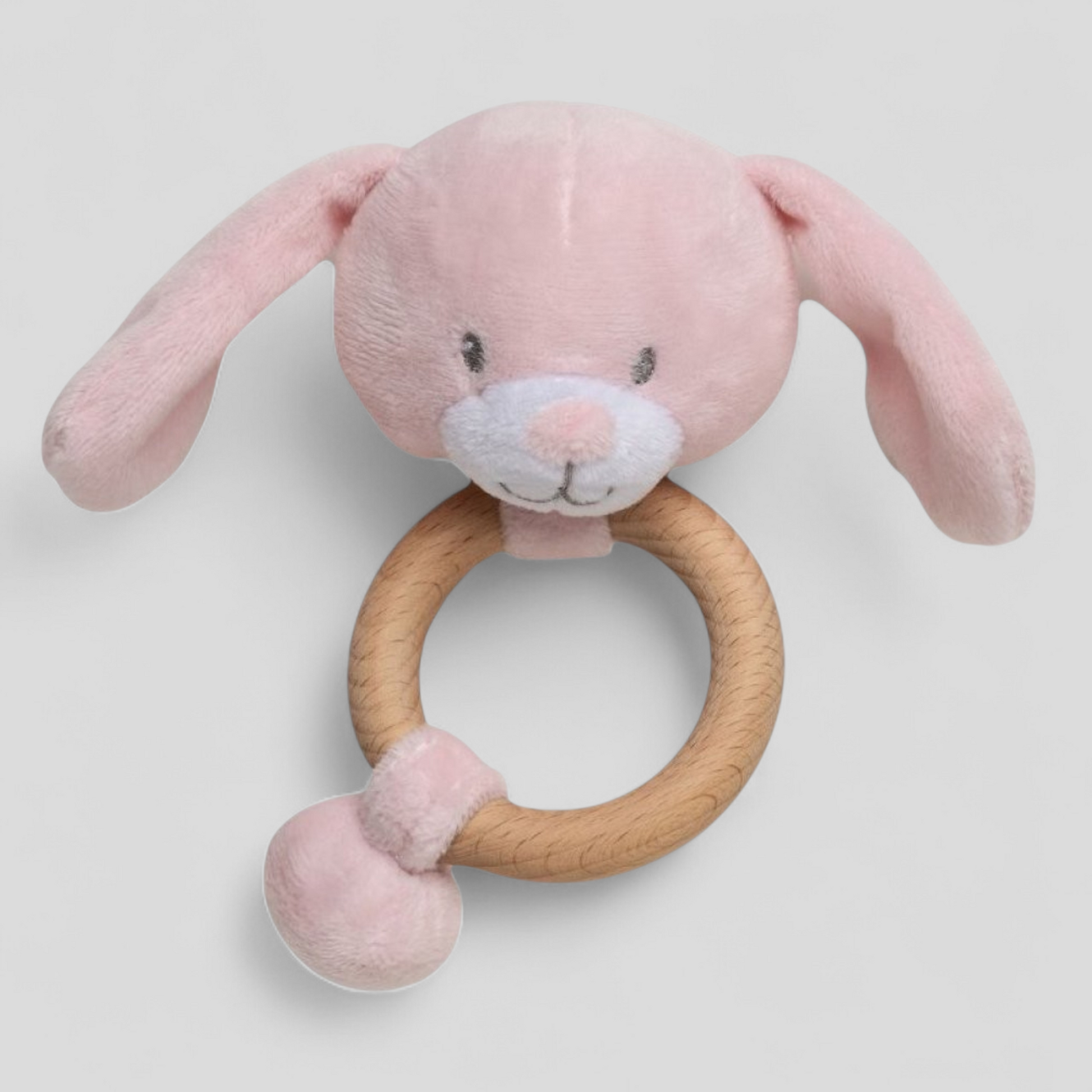 Wooden ring bunny baby rattle for newborn