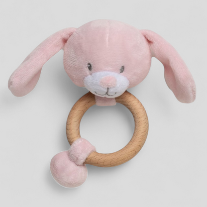 Wooden ring bunny baby rattle for newborn