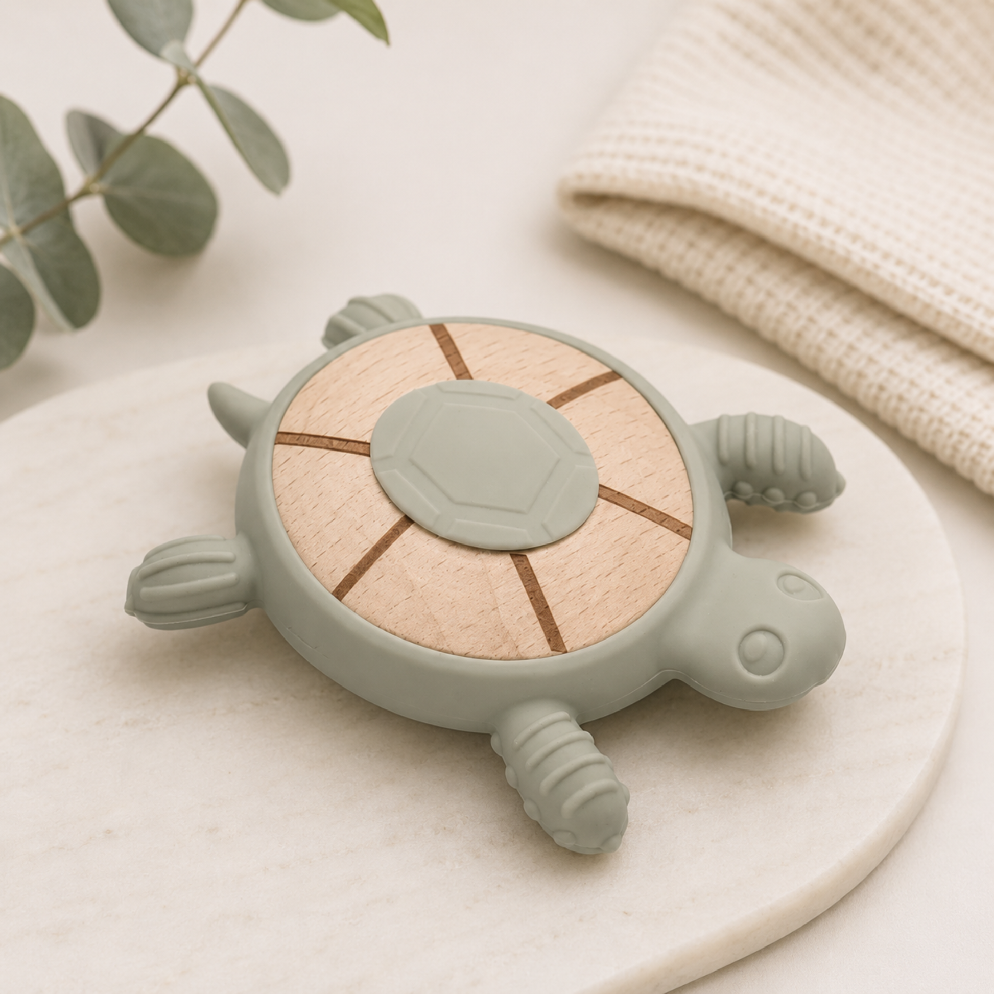 Wooden and Silicone Turtle Teething Toy