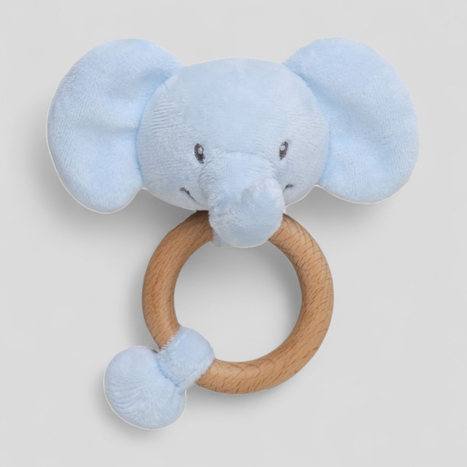 Wooden ring elephant baby rattle toy