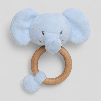 Wooden ring elephant baby rattle toy