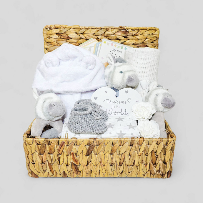 Zebra Snuggles Baby Gift Basket - Gender Neutral Baby Hamper Gifts