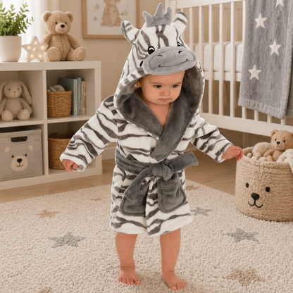 Baby wearing zebra hooded dressing gown soft plush baby bath robe animal baby gift