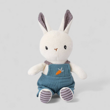 Load image into Gallery viewer, Organic cotton toy bunny in blue dungarees
