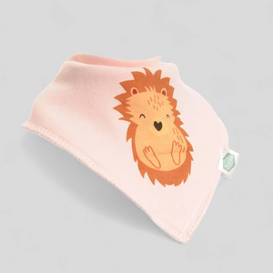 Baby pink bib with hedgehog design 