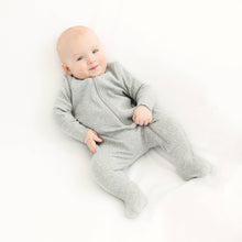 Load image into Gallery viewer, Dove Grey Zip Up Sleepsuit Ribbed Romper Babygrow
