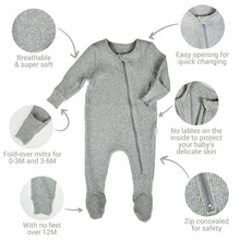 Load image into Gallery viewer, Dove Grey Zip Up Sleepsuit Ribbed Romper Babygrow
