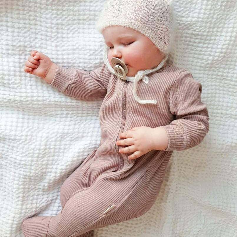 Velvet Mocha Zip Up Sleepsuit Ribbed Romper Babygrow