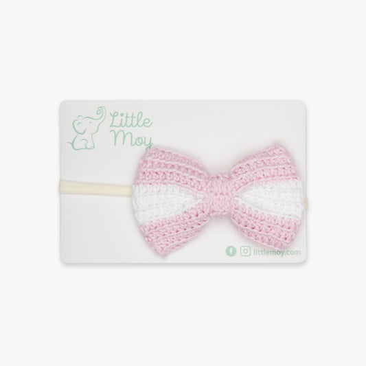Crochet Bow Headband - Pink Stripes