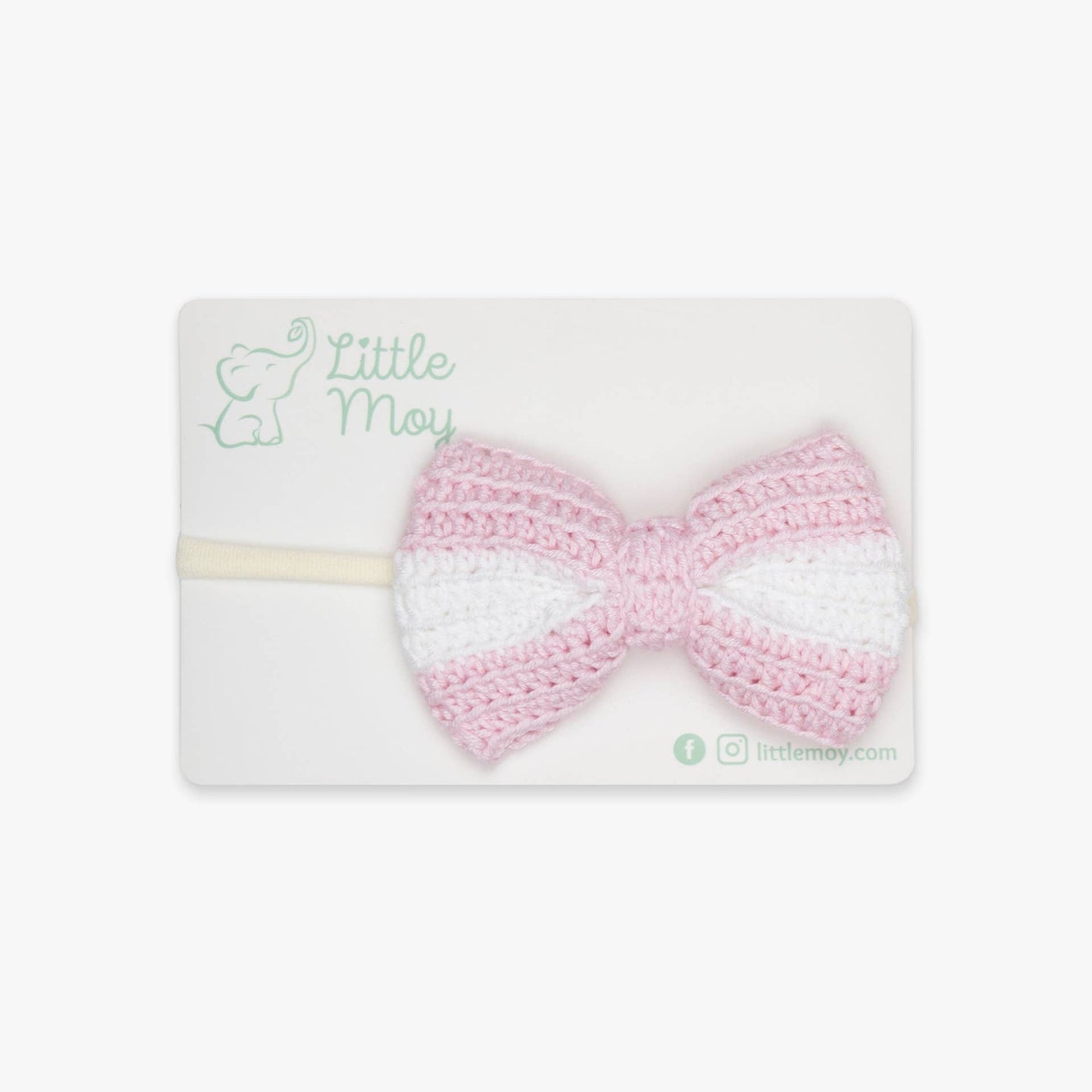 Crochet Bow Headband - Pink Stripes