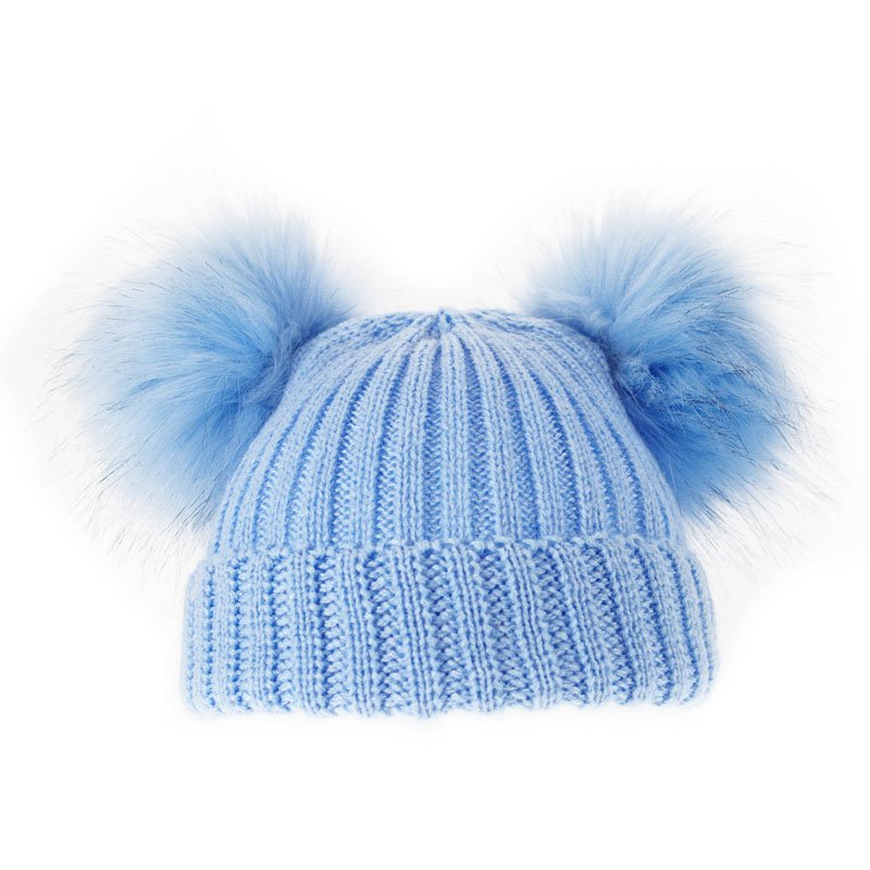 Blue Double Pom Pom Hat