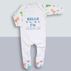Personalised baby sleepsuit - Dinosaur baby personalised - Ema and Boo