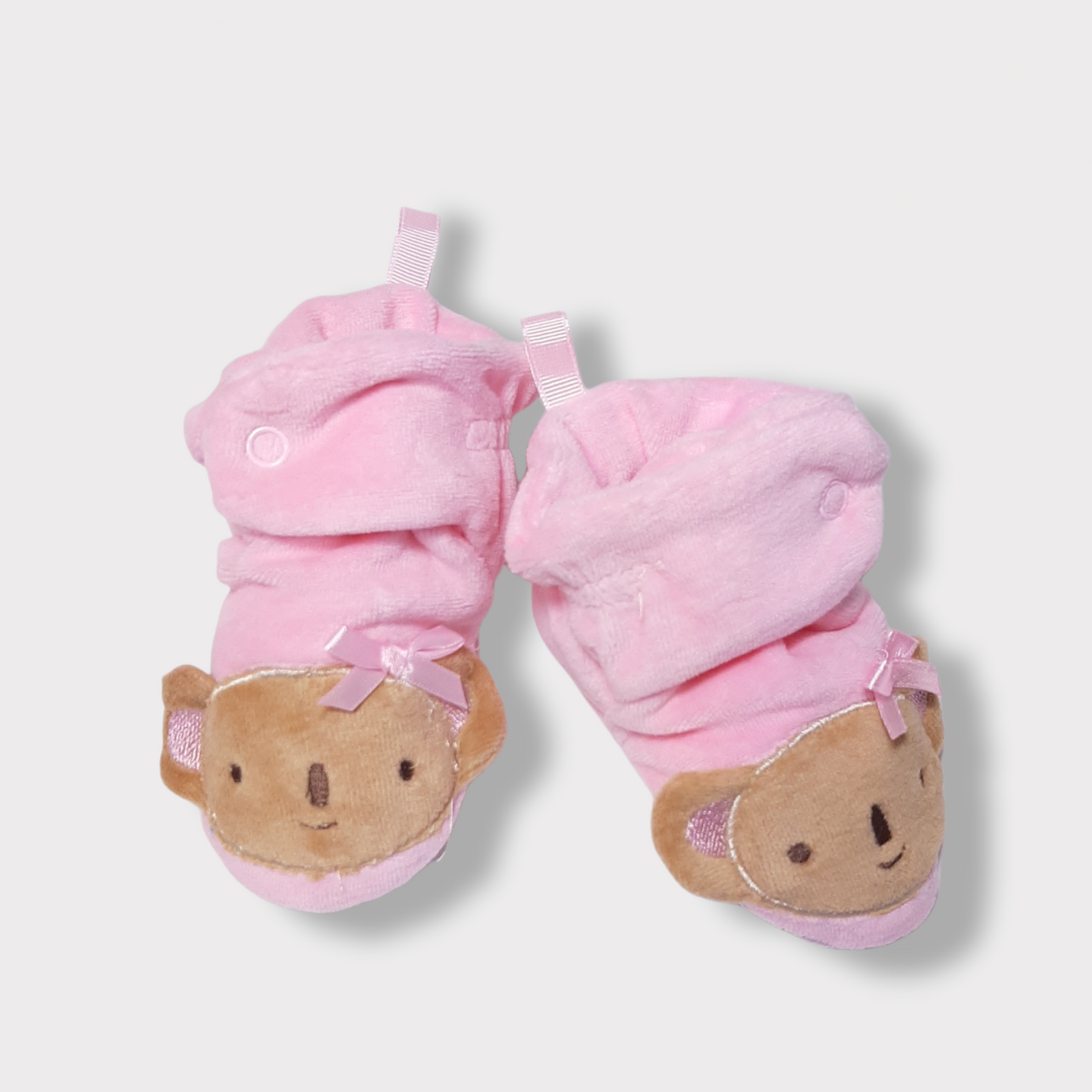Baby Koala Velour Booties in Pink