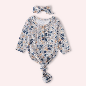 Floral Ruffle Baby Gown with Headband