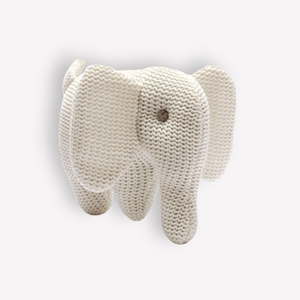 Knitted Organic Cotton White Elephant Baby Rattle