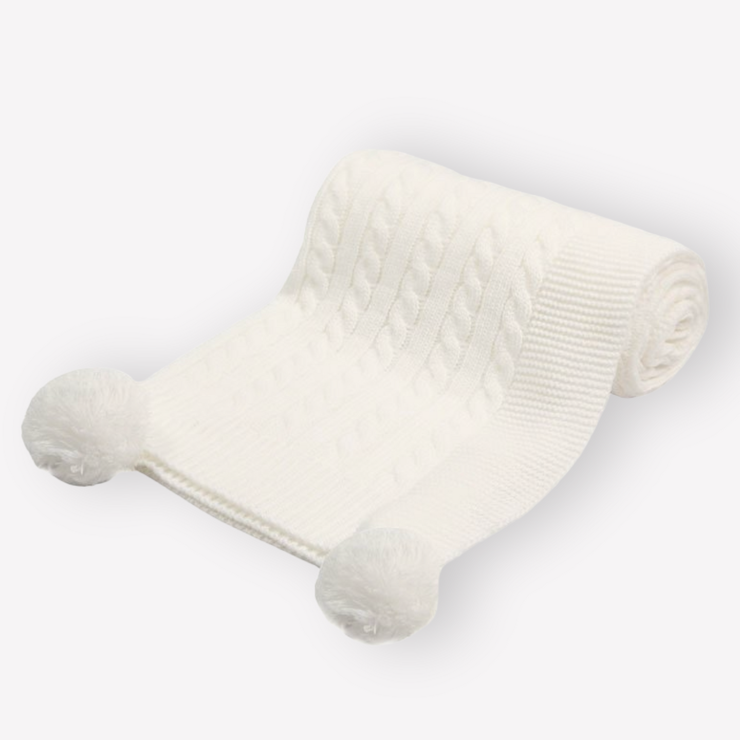 White Cable Knit Pom Pom Wrap
