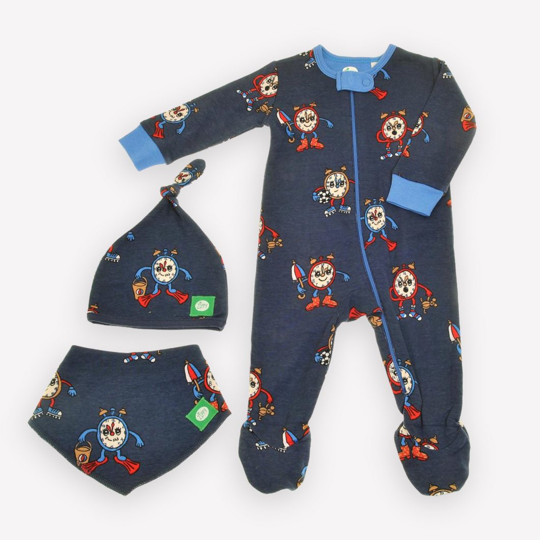 Alarm Clocks Zip Sleepsuit, Hat and Bib 3-6 Months