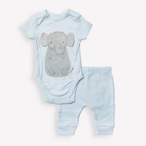 Elephant Ribbed Bodysuit and Pants Set - Blue