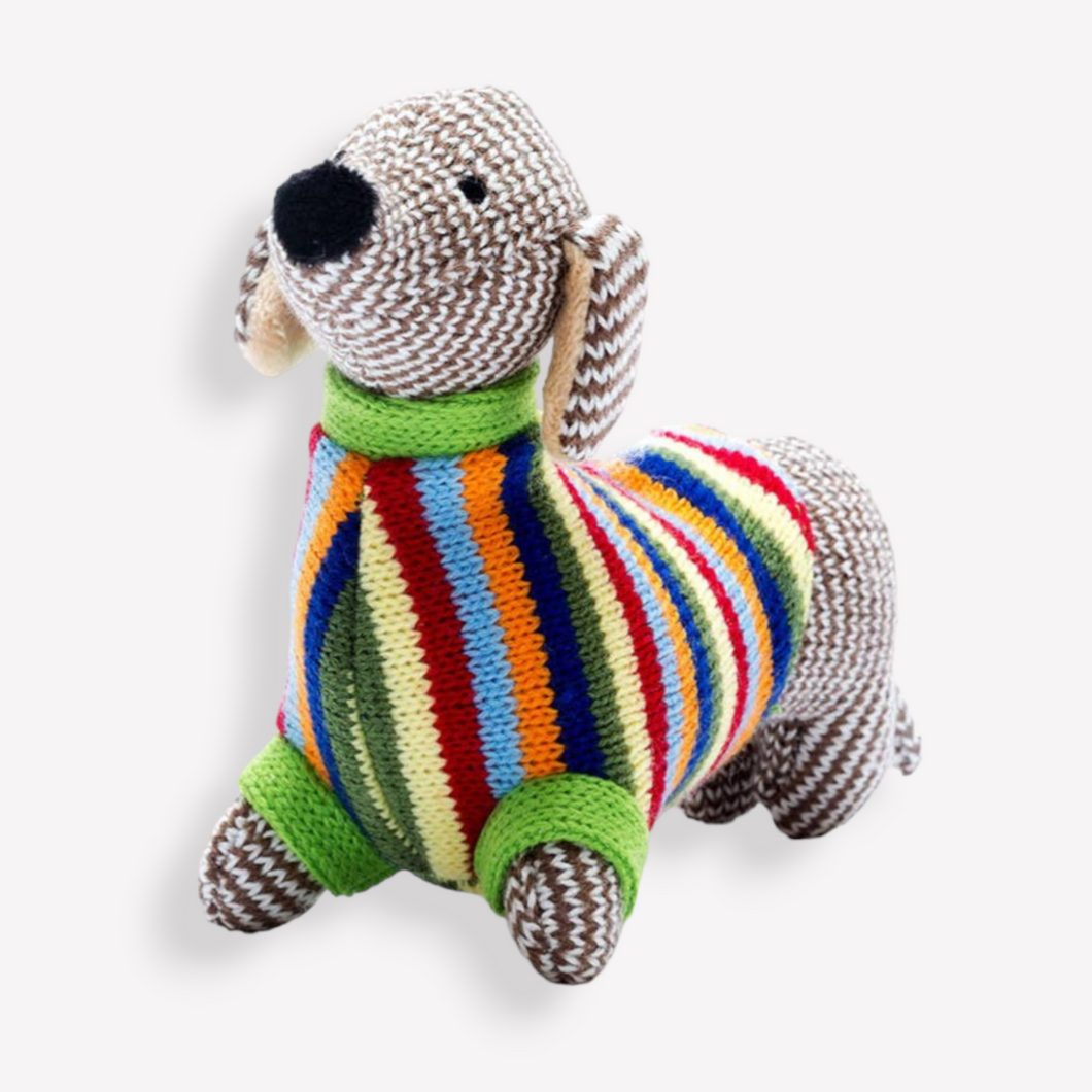 Knitted Sausage Dog Baby Rattle