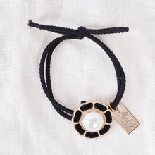 Load image into Gallery viewer, Black &amp; Matte Gold Pearl Floret Detail Rope Hair Tie
