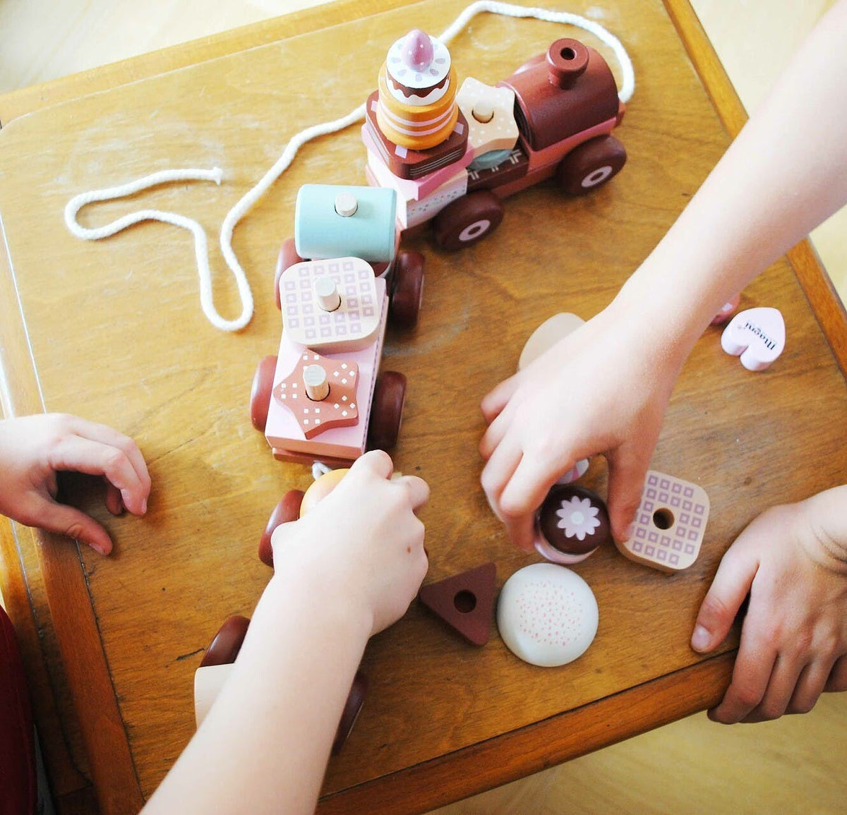Colourful wooden stacking train